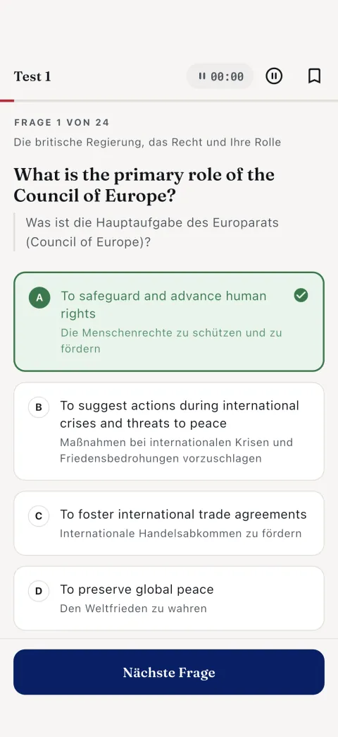 Testmodus — Paper 1, Frage 1 von 24, mit erklärter Antwort