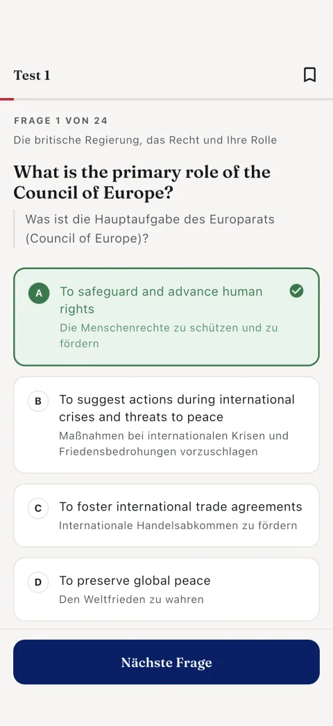 Antworterklärung, Englisch über der Übersetzung