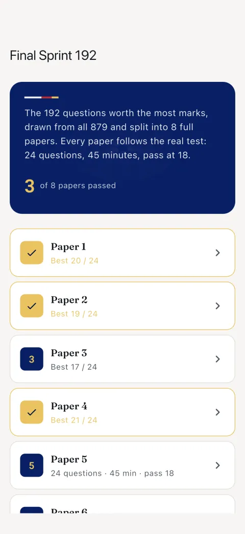 Final Sprint 192: the questions worth the most marks, split into eight full papers.