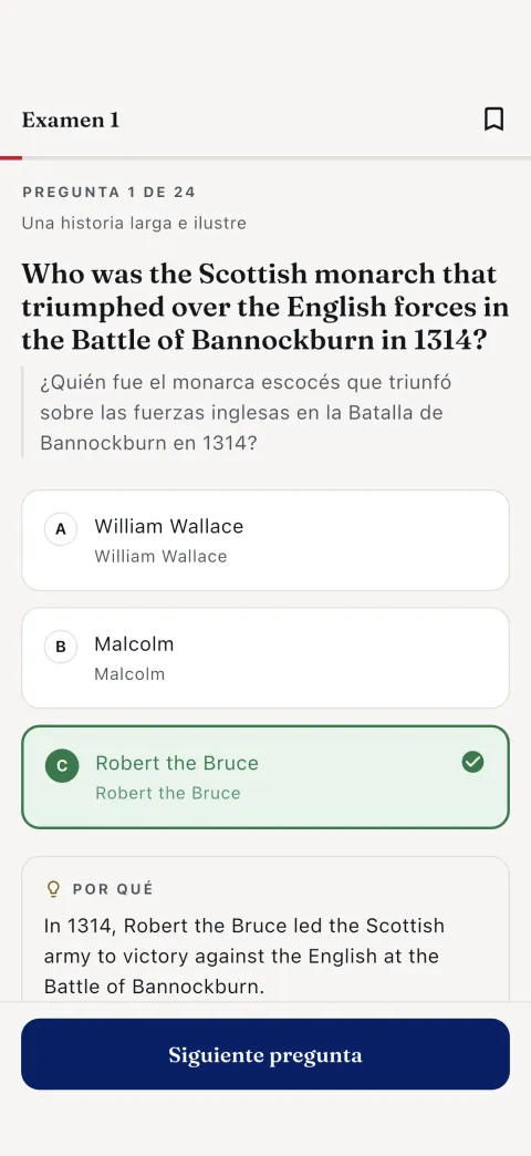 Una pregunta con la respuesta revelada y explicada: inglés primero, tu idioma debajo.