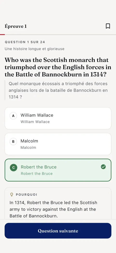 Une question avec la réponse révélée et expliquée — l'anglais d'abord, votre langue en dessous.