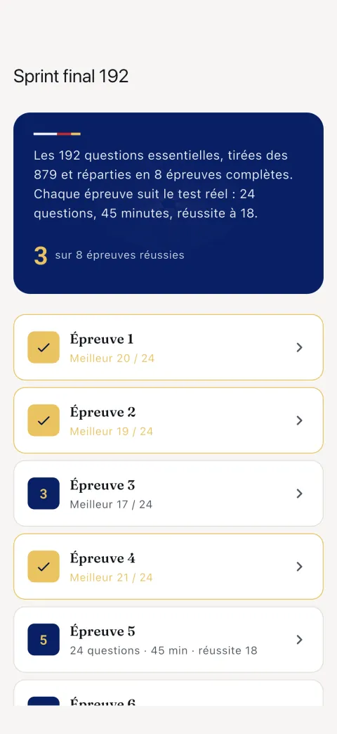 Final Sprint 192 : les questions qui rapportent le plus, réparties en huit épreuves complètes.