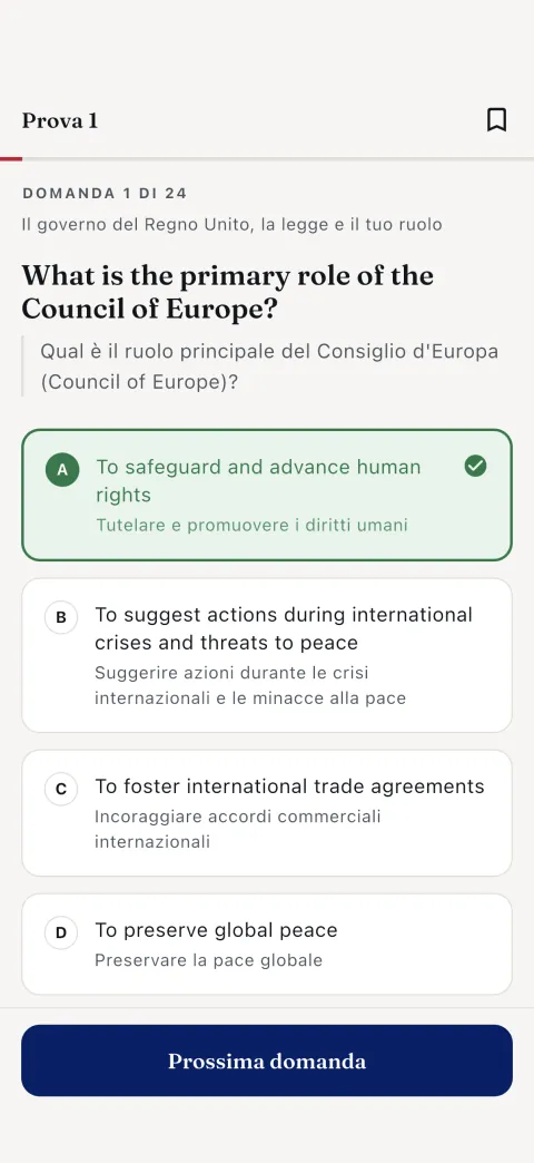 Spiegazione della risposta, inglese sopra la traduzione