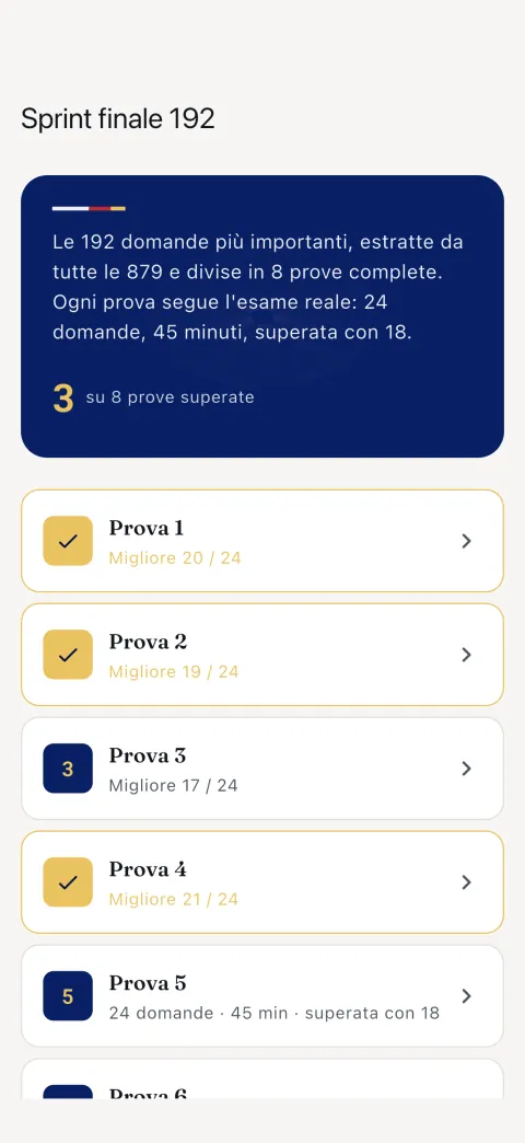 Final Sprint 192: le domande che pesano di più, divise in otto prove complete.