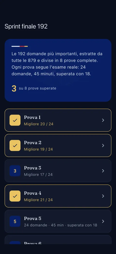 Modalità scura. La stessa schermata Final Sprint, per leggere di sera.