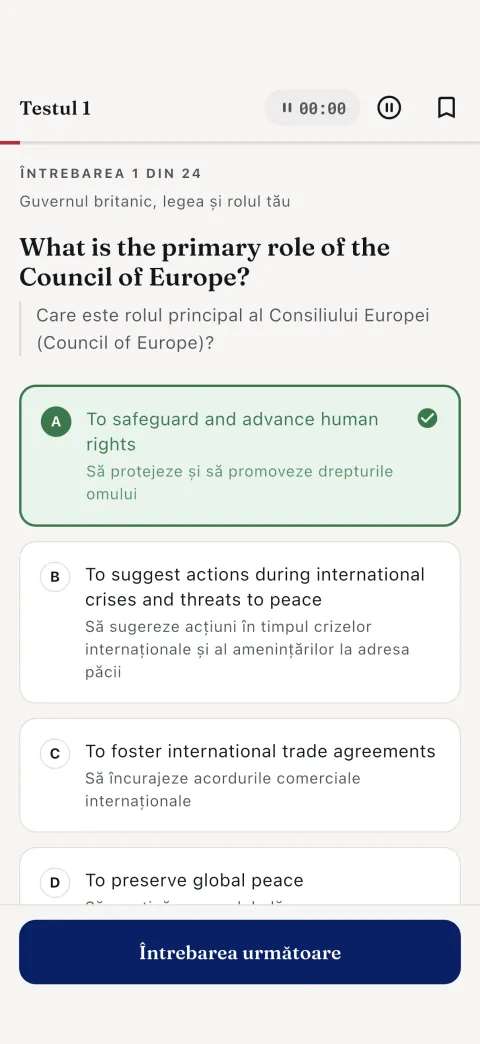 Mod test — Testul 1, întrebarea 1 din 24, cu răspunsul explicat