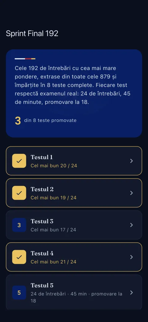 Mod întunecat. Același ecran Final Sprint, pentru citit seara.
