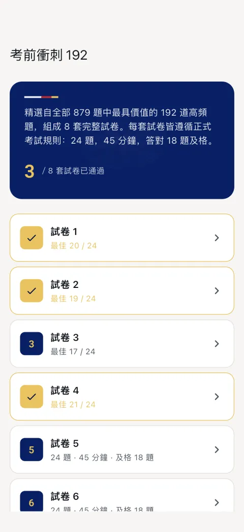 考前衝刺 192：分數最高的題目，拆成八份完整試卷。